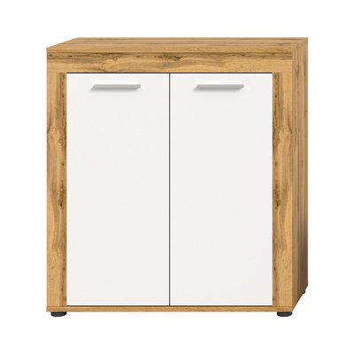 Buffet haut 2 portes blanc et chêne wotan L80 cm - AOSTA CALICOSY
