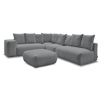 Canapé modulable 6 places en tissu chiné avec pouf, VOLTAIRE BOBOCHIC
