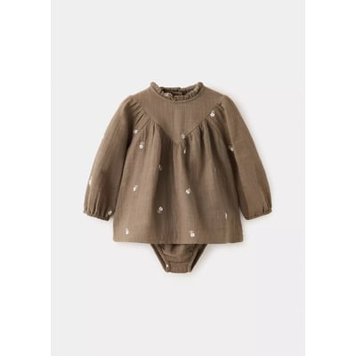 Robe et barboteuse à fleurs brodées MANGO BABY