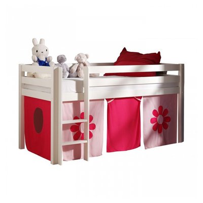 Lit sureleve en avec sommier + Rideau de lit Flower VIPACK