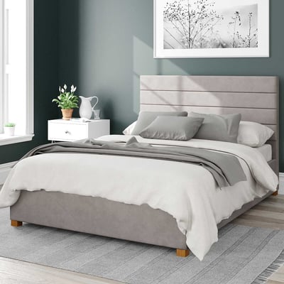 Kelly Velvet Storage Ottoman Bed with Modern Horizontal Upholstered Headboard ASPIRE