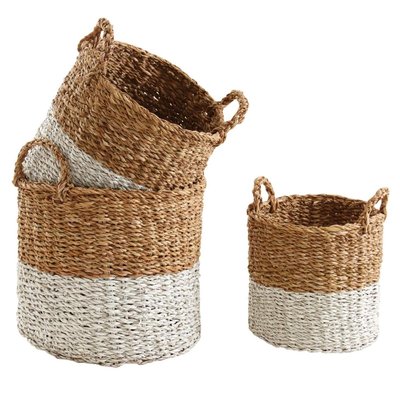 Cache-pots en jonc de mer naturel et blanc (lot de 3) AUBRY GASPARD