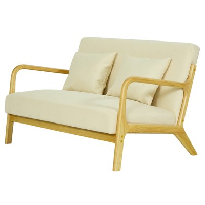 Banquette 2 places, bois massif et tissu NORDLYS