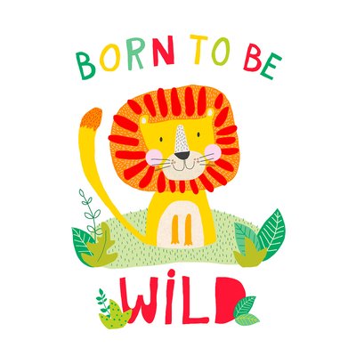 Tableau enfant lion born to be wild HEXOA