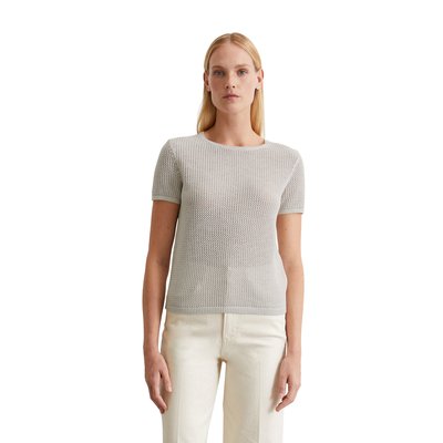 Pull à manches courtes avec structure en filet slim en coton et lin mélangés MARC O'POLO