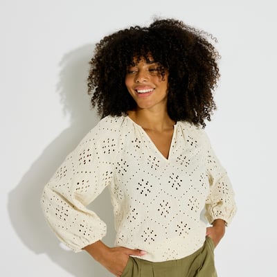Blouse bohème ajourée à col V GRAIN DE MALICE