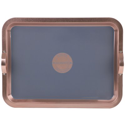 Plateau rectangulaire en métal gris et cuivre avec anses 30x40cm WADIGA
