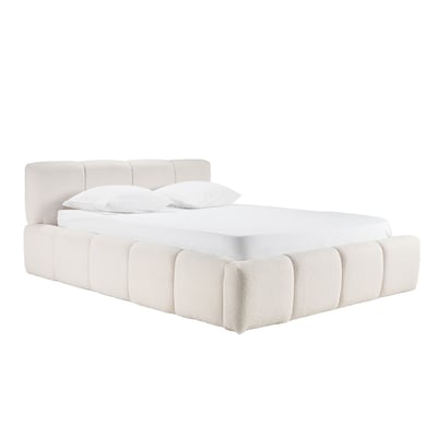 Lit coffre 2 places 160x200 cm en tissu laine bouclée MOTTO MILIBOO
