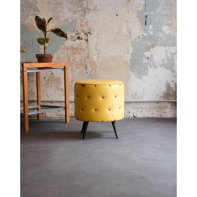Pouf matelassé jaune Jean-Philippe N°88 - Bon état DEBONGOUT