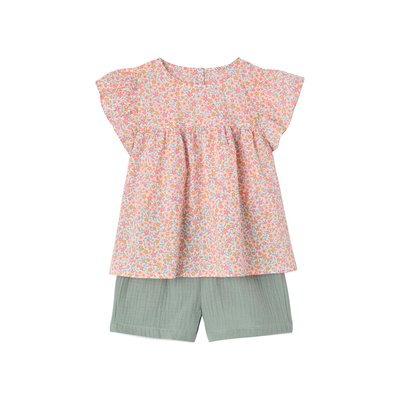 Ensemble blouse à fleurs et short en gaze de coton VERTBAUDET