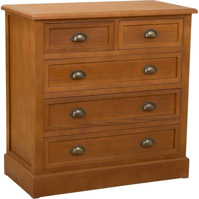 Commode contemporaine bois naturel 5 tiroirs style chaleureux RECOLLECTION