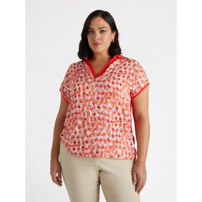 Blouse avec devant en satin imprimé à fleurs, col et dos en jersey uni FIORELLA RUBINO