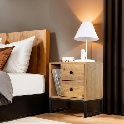Table de nuit 2 tiroirs 1 niche, effet bois de pin JENA PIER IMPORT