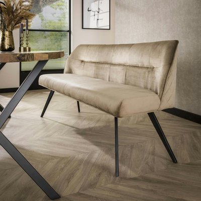 Banquette de salle à manger en velours beige avec dossier motif croisé 180 cm MELBOURNE PIER IMPORT
