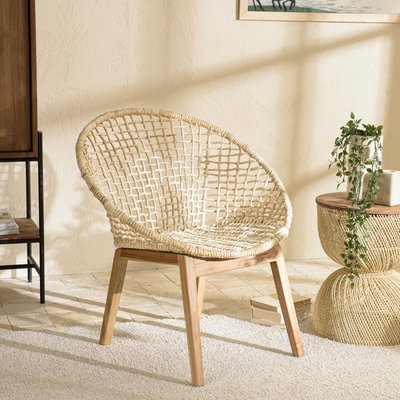 Fauteuil rond beige bois recyclé et chanvre tressé SWING PIER IMPORT