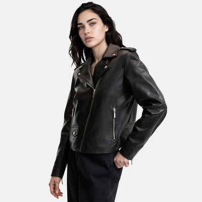 Blouson zippé style motard en cuir LA REDOUTE COLLECTIONS