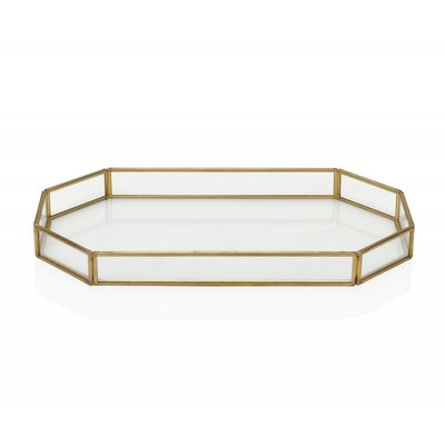 Plateau Décoratif en Laiton Doré et Verre - 27x16x3cm WADIGA