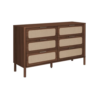 Commode vintage décor bois et cannage 6 tiroirs ETTA SWEEEK
