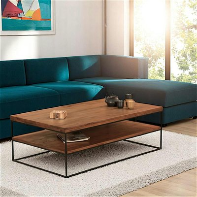 Table basse en bois massif double plateau 120 cm OKA PIER IMPORT