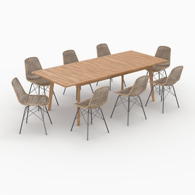 Table et chaises de jardin 8 personnes en bois de teck, résine - TIPTUR RENDEZ-VOUS DÉCO
