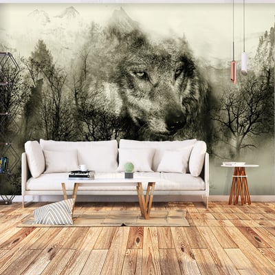 Papier peint intissé panoramique Animaux Mountain Predator (Beige) EDEN