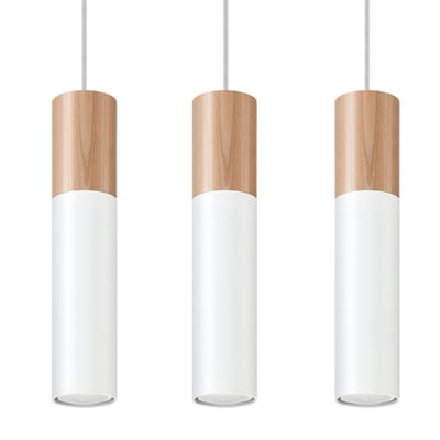 Suspension Acier Bois Naturel/Blanc GU10 3 Pablo EDEN