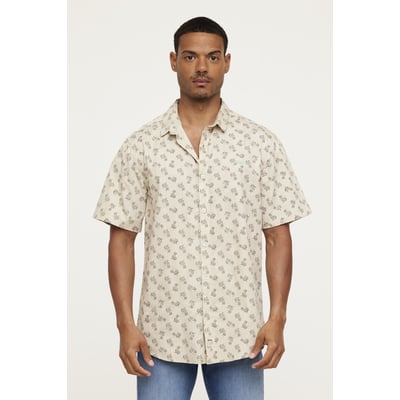 Chemise Homme à Col Imprimé Irrégulier - Manches Courtes - Tissu Lin & Coton - Grandes Tailles Jusqu'à 5XL