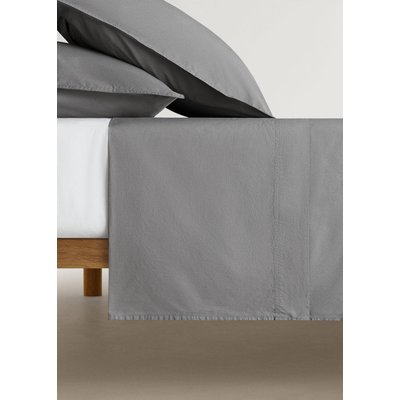 Drap plat popeline de coton double surpiqûre lit 150/160 cm MANGO HOME