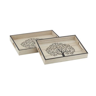 Plateaux rectangulaires en bois naturel Arbre de vie (Lot de 2) AUBRY GASPARD