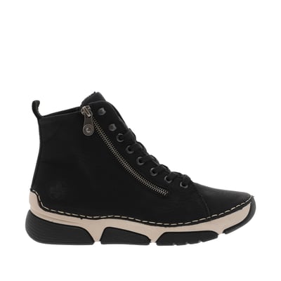 Bottines noires à talon compensé bas avec un zip et des lacets plats RIEKER