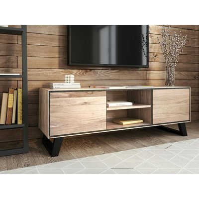Meuble tv en bois de chêne blanc et pieds obliques PALERME PIER IMPORT