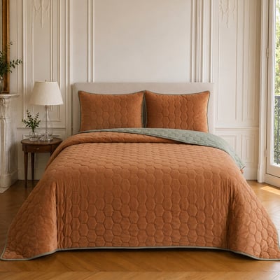 Parure de lit en polyester bicolore terracotta, NAZIM C DESIGN HOME TEXTILE