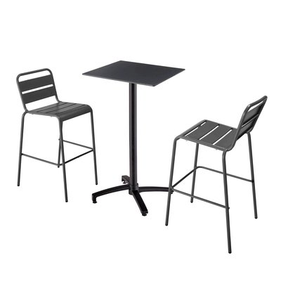 Table haute en HPL inclinable et 2 chaises hautes en métal, OPERA OVIALA