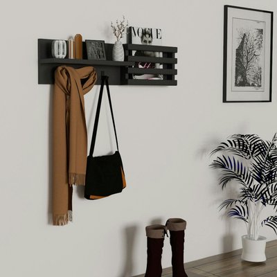 Portemanteau mural anthracite - 3 crochets, 80 cm SITIA PIER IMPORT