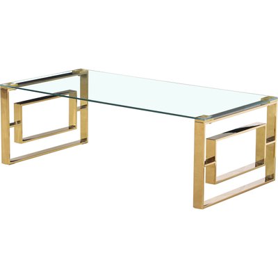 Table basse design verre trempé et structure dorée inox RECOLLECTION