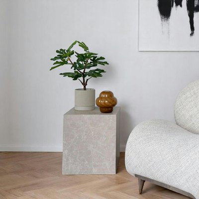 Bout de canapé cube - effet marbre beige, design contemporain TRINITE PIER IMPORT