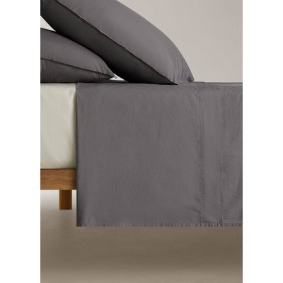 Drap plat popeline de coton double surpiqûre lit 135/140 cm MANGO HOME