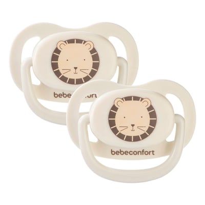 Lot de 2 sucettes physiologiques silicone Air Confort 0-6 mois Sand BEBECONFORT