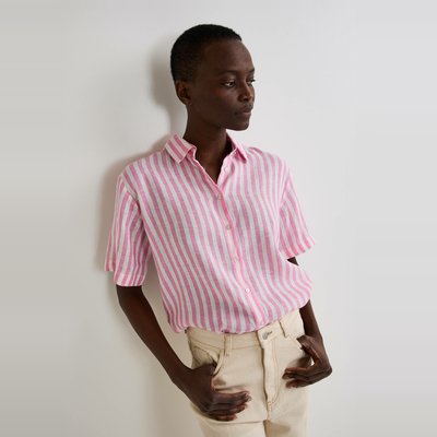 Chemise manches courtes unie en lin MONOPRIX
