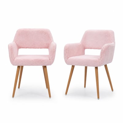 Lot de 2 chaises de salle à manger fauteuil scandinaves en tissu effet poil de lapin, CROMWELL PELUCHE MEUBLES COSY