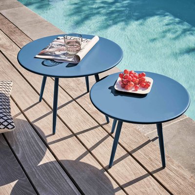 Lot de 2 tables basses gigognes de jardin en métal, PALAVAS OVIALA