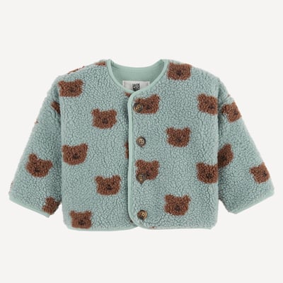 Veste à col rond, boutonnée, motif ours, en sherpa doublée polaire LA REDOUTE COLLECTIONS