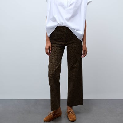 Pantalon large taille haute imprimé léopard contenant du coton MONOPRIX