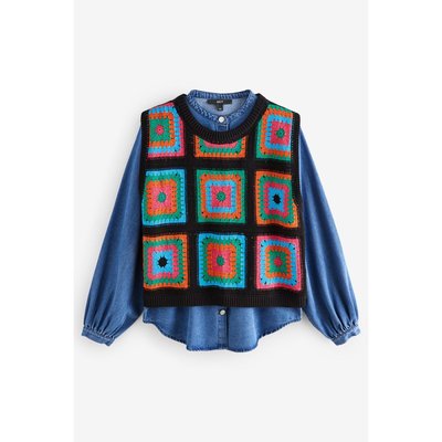 Pull denim à col rond superposé NEXT