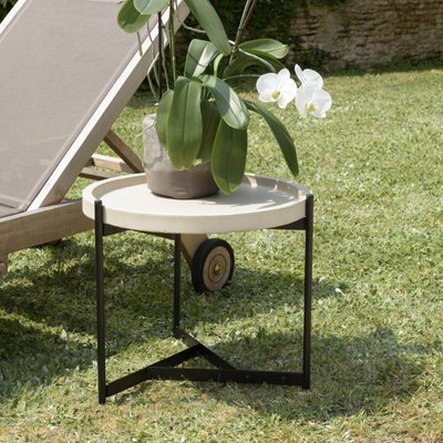 Table d'appoint ronde de jardin plateau béton beige pieds métal HERCULE PIER IMPORT