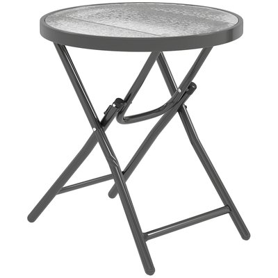 Table basse ronde bistro de jardin pliable métal noir verre trempé OUTSUNNY