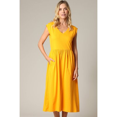 Robe longueur midi à manches courtes avec col v et taille froncée AYNA DEELUXE