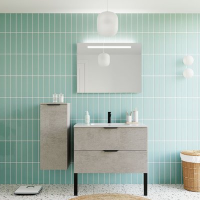 Ensemble vasque intégrée 2 tiroirs + colonne à gauche - SOHO HOMIFAB