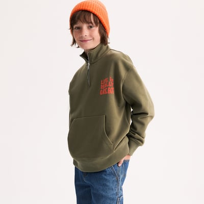 Slogan Print Fleece Half Zip Sweatshirt LA REDOUTE COLLECTIONS