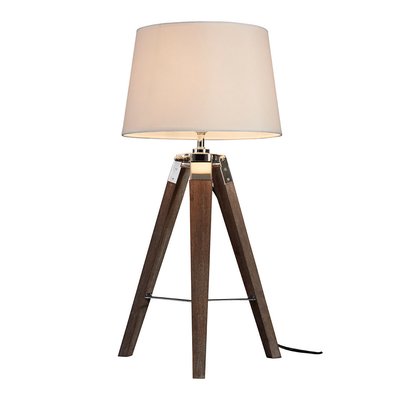 Wooden Tripod with Metallic Accents and Natural Shade Table Lamp SO'HOME